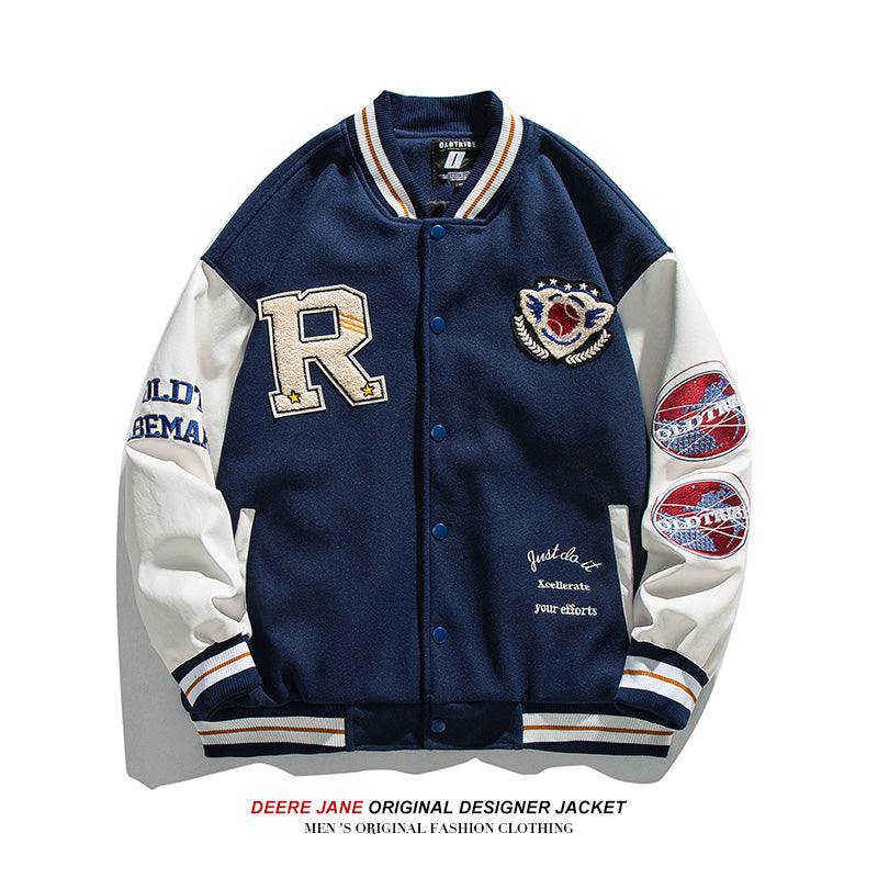 Men's Baseball Jacket Spring Stitching Towel Baseball Uniform Men's Baggy Casual Jacket Coat