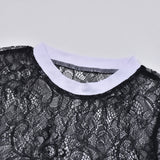 Kesha Black Dress Sexy Lace See-through Navel Contrast Color Suit for Women