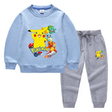Children Pokemon Pikachu Hoodie & Pant Set Two-Piece Solid Color Baby Cotton Sweater Set