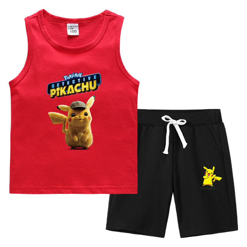 Children Pokemon Pikachu Tshirts & Shorts Summer Vest Middle Pants Sports Casual Thin Two Pieces