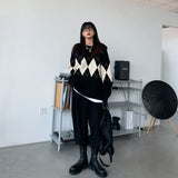 Preppy Aesthetic Outfits Rhombic Round Neck Sweater Coat