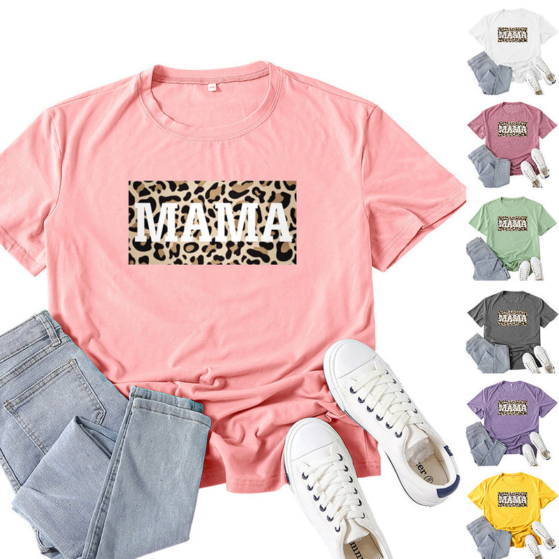 Boy Mama T Shirt Leopard Mama Pattern Printed T-shirt