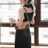 Women Cottagecore Dress Vintage High Waist Midi Dress