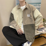 Corduroy Patch Jacket Retro Patchwork Contrast Color Corduroy Shirt Men's Spring Coat