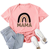 Boy Mama T Shirt Mama Leopard Print Rainbow Pattern Printed T-shirt