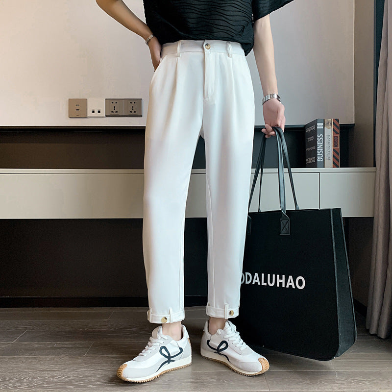 Men Suit Pants Casual Suit Pants Hanging Season Thin Ice Silk Loose