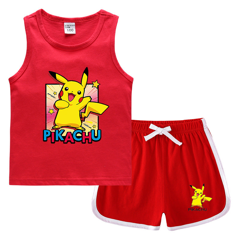 Children Pokemon Pikachu Tshirts & Shorts Sports Sweat-Absorbent Shirt Suit