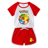 Children Pokemon Pikachu Tshirts & Shorts Leisure Sports Two-Piece Set