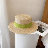 Straw Hat Flat Straw Hat Female Summer Sun-Proof Flat Brim Straw Beach Hat