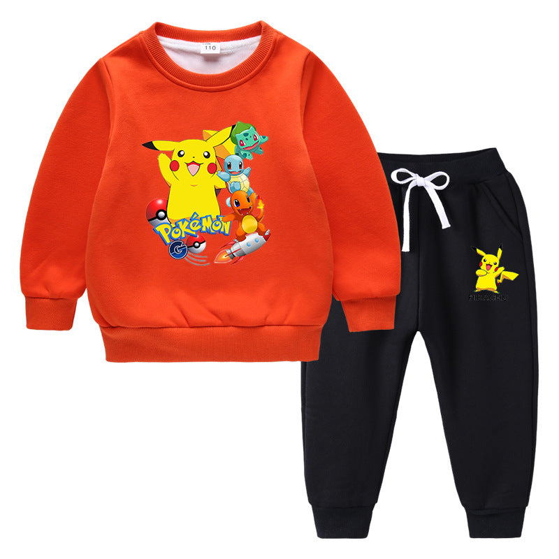Children Pokemon Pikachu Hoodie & Pant Set Sweater Suit Fleece Lined Padded Warm Keeping Winter Clothes