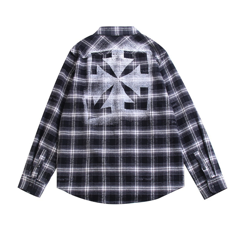 Off White Sweatshirt Long Sleeve Autumn Shirt Autumn and Winter Graffiti Micro-Profile Woven Plaid Shirt