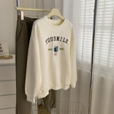 Diana Harvard Sweatshirt Vintage Bears Embroidery Plush Crew Neck Sweatshirt