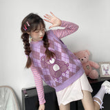 Gothic Lolita Harajuku Style Clothing Purple Floral Bear Sleeveless Sweater Vest