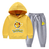Children Pokemon Pikachu Hoodie & Pant Set Fleece Lined Padded Warm Keeping Winter Clothes