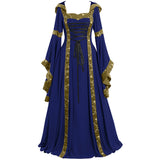 Vintage Empire Waist Dress Women Vintage Dress Square Collar Flare Sleeve Halloween Costume