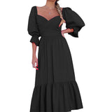 Women Bohemian Dress Autumn Solid Color Loose Long Dress
