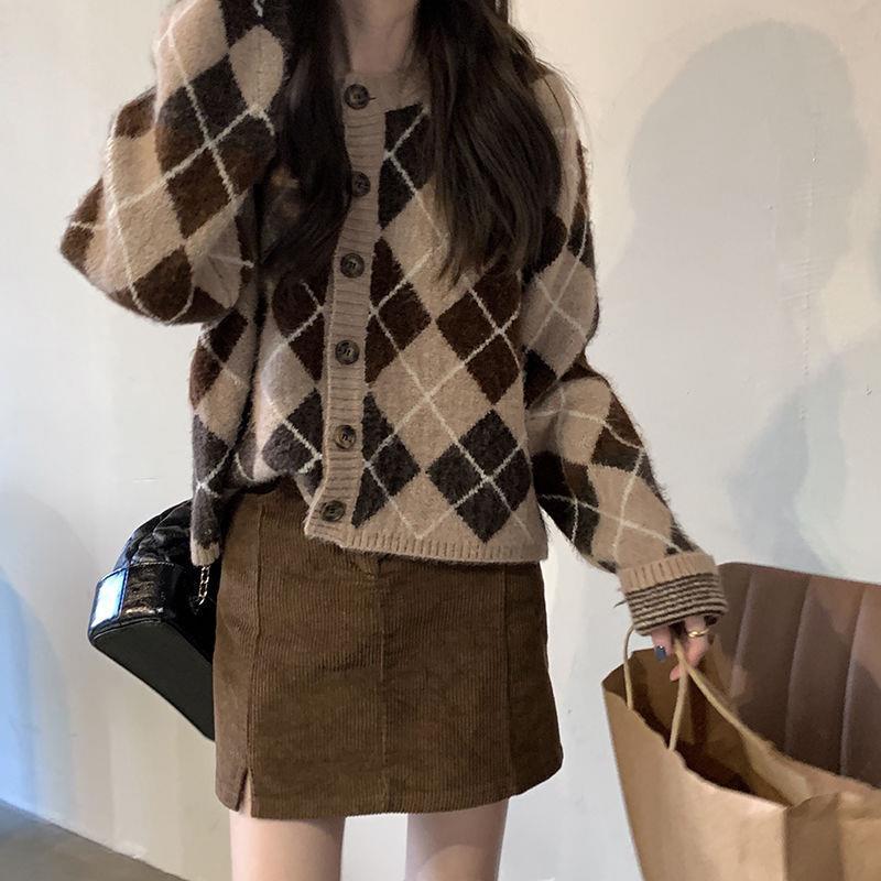Preppy Aestitic Outfits Rhombus Sweater