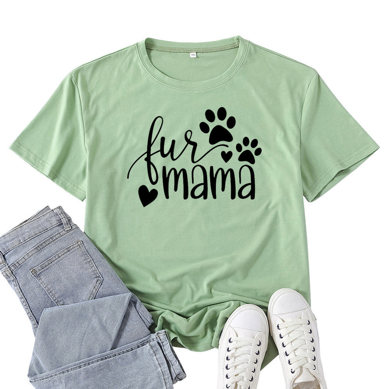 Boy Mama T Shirts Fur Mama Letter Print Short-Sleeve T-shirt