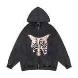 Present Hoodie Sternum Lumbar Spine Printed Distressed Vintage Zipper Hooded Sweater