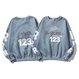 Rrr123 Sweatshirt Distressed Blue round Neck Casual Sweatshirt Men and Women
