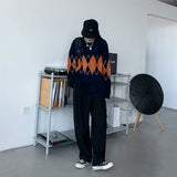 Preppy Aesthetic Outfits Rhombic Round Neck Sweater Coat