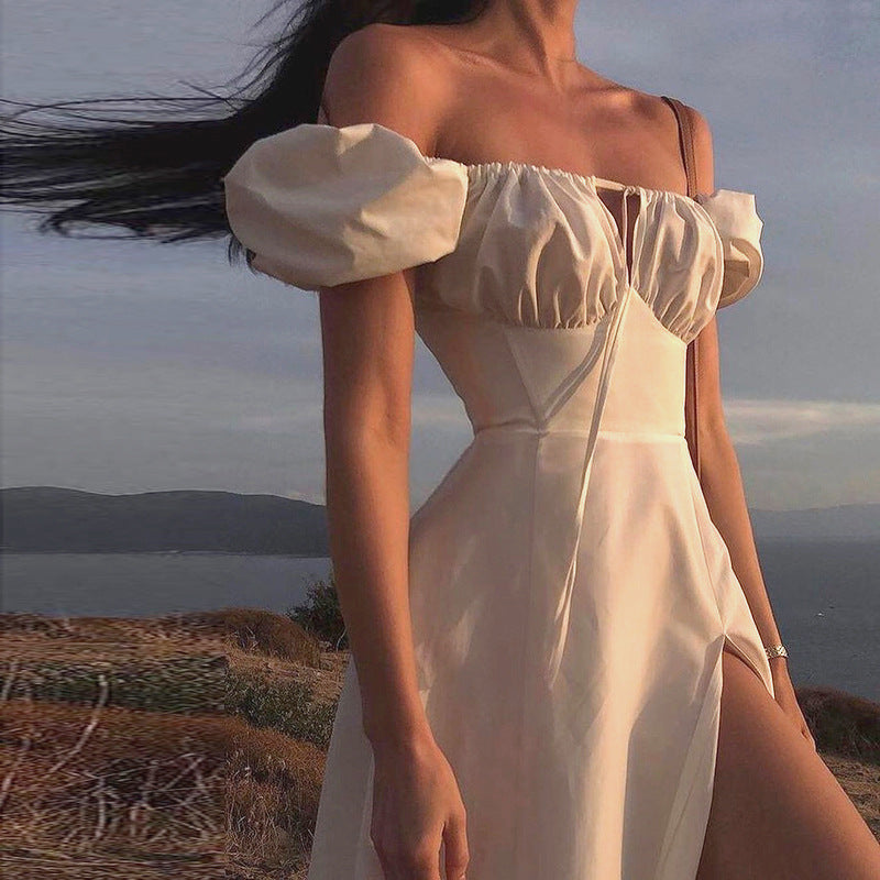 Bella Hadid Dress Puff Sleeve Split Dress