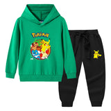 Children Pokemon Pikachu Hoodie & Pant Set Hooded Sweater Trousers Cotton Suit