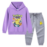 Children Pokemon Pikachu Hoodie & Pant Set Hooded Sweater Trousers Two-Piece Set Baby Cotton