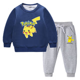 Children Pokemon Pikachu Hoodie & Pant Set Fleece Lined Padded Warm Keeping Winter Clothes Sweatershirt Suit
