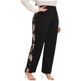 Women Plus Size Pants Stitching Printing Loose Trousers