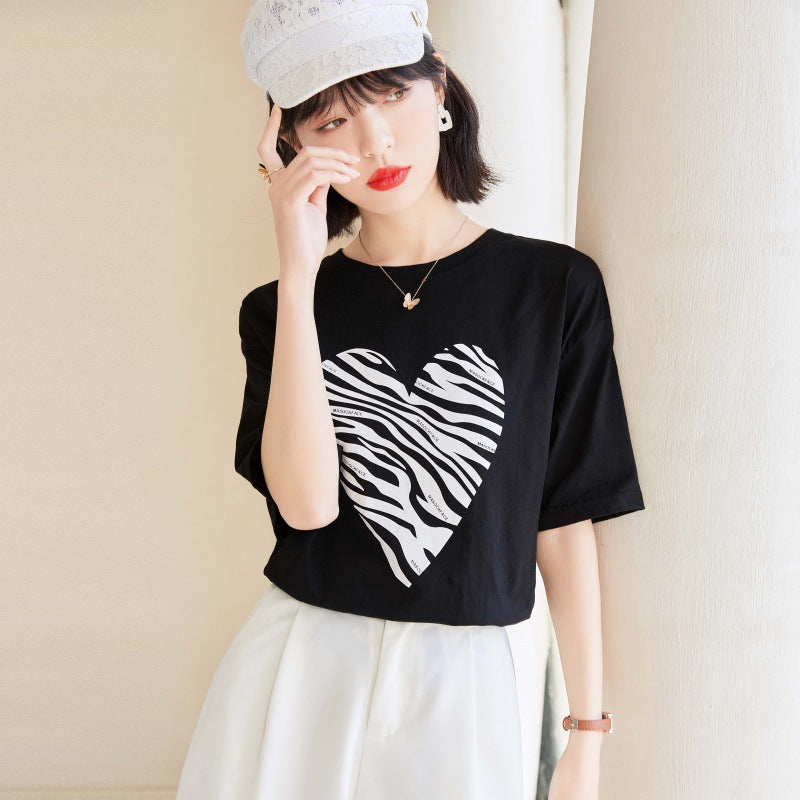 Zebra T Shirt Thin Heart Zebra Pattern