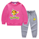 Children Pokemon Pikachu Hoodie & Pant Set Two-Piece Solid Color Baby Cotton Sweater Set