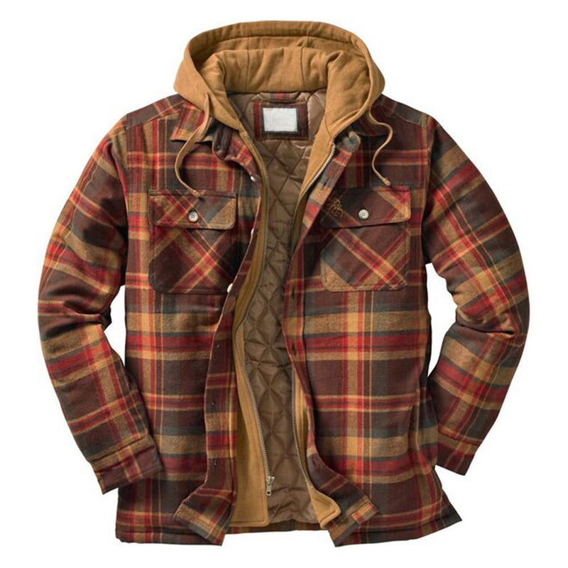 Mens Flannel Jacket with Hoodie Autumn and Winter Extra Large Size Plaid, Brushed Warm Shirt Jacket Hoodie