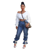Women Plus Size Jeans Fashion Tie Casual Jean