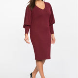 Women Plus Size Midi Dresses Long Sleeve V-neck Midi Knitted Dress