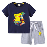 Children Pokemon Pikachu Tshirts & Shorts Short Sleeve Shorts Suit Leisure Sports Neutral