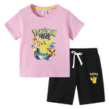 Children Pokemon Pikachu Tshirts & Shorts Cotton Short Sleeve Shorts Two Pieces Neutral