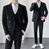 Double Brewed Seersucker Suit Men's Slim Fit Casual Formal Wear Three-Piece Suit