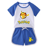 Children Pokemon Pikachu Tshirts & Shorts Short-Sleeved T-shirt Shorts Casual Sports Two-Piece Neutral