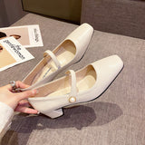 Nude Chunky Heel Mary Jane Shoes