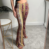 Women Bohemian Pants Printed Flared Leggings