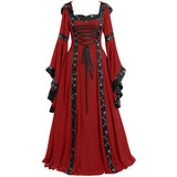 Vintage Empire Waist Dress Women Vintage Dress Square Collar Flare Sleeve Halloween Costume