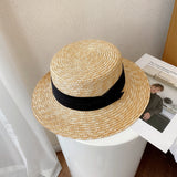 Straw Hat Flat Straw Hat Female Summer Sun-Proof Flat Brim Straw Beach Hat