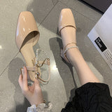 Nude Chunky Heel Mary Jane Sandals