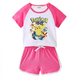 Children Pokemon Pikachu Tshirts & Shorts Short-Sleeved T-shirt Shorts Casual Sports Two-Piece Neutral