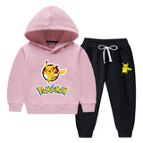 Children Pokemon Pikachu Hoodie & Pant Set Fleece Lined Padded Warm Keeping Winter Clothes