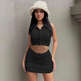 Women Top & Skirt 2 Piece Set Spring and Summer Single-Breasted Lapel Sleeveless T-shirt Hip Skirt Suit