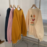 Harvard Sweatshirt Pumpkin Letter Print Thick Lambswool Brushed Hoody Women