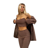 Women Top & Pant 2 Piece Set Summer Slim-Fit Straight Trousers Casual Suit