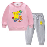 Children Pokemon Pikachu Hoodie & Pant Set Sweater Suit Fleece Lined Padded Warm Keeping Winter Clothes